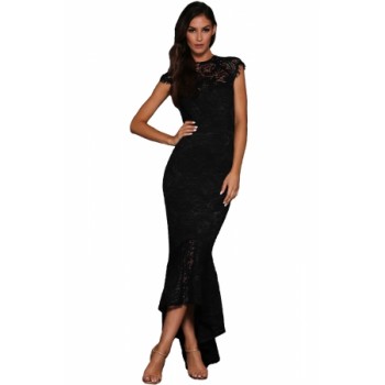 Black Lace Overlay Embroidered Mermaid Dress White